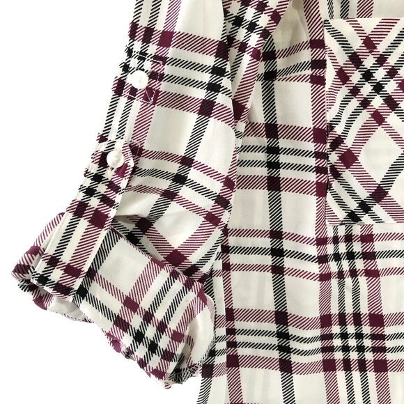 Express Portofino Shirt Womens M Plaid Double Pocket Button Down Roll Tab Sleeve - Picture 6 of 6